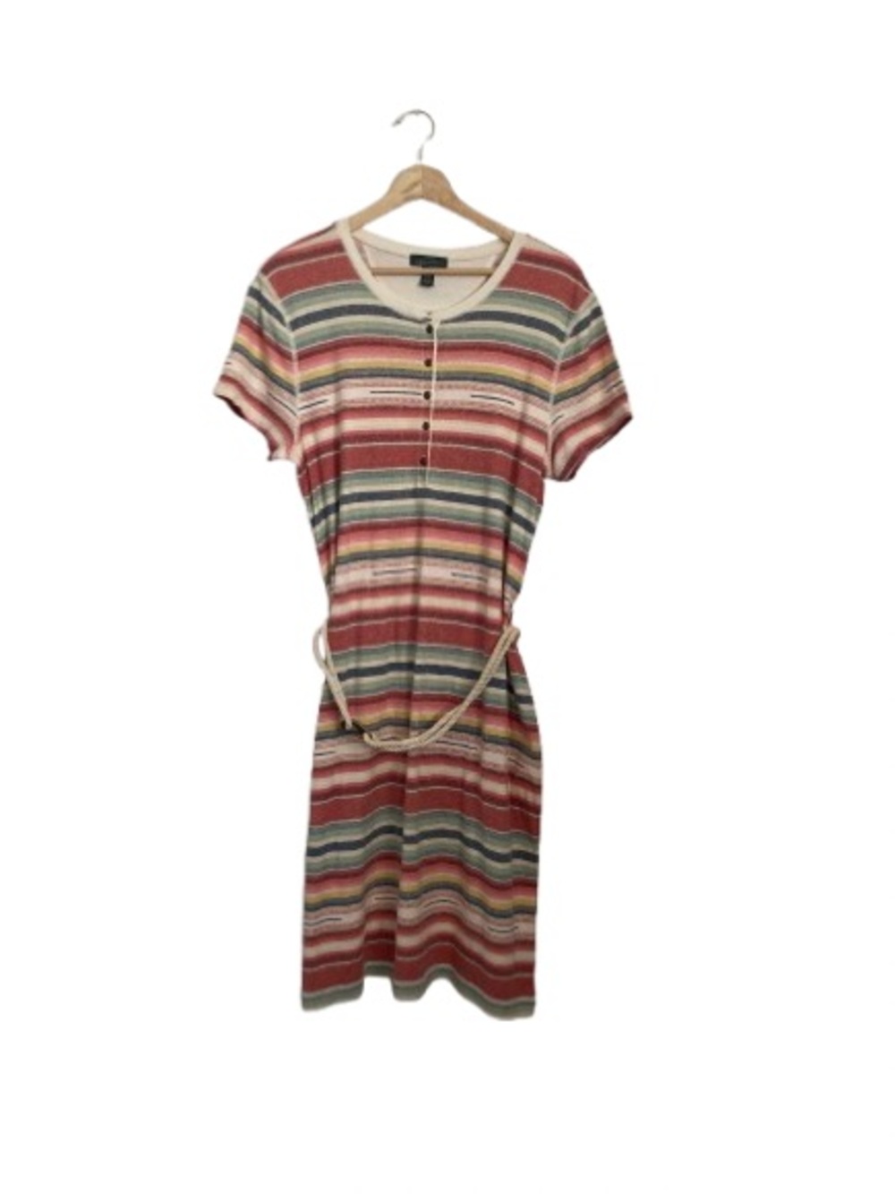 Ralph Lauren Multicolor Horizontal Stripe Knit Midi Dress with Belt XL